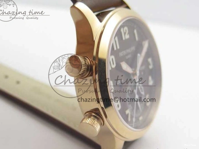 MIROTIME 0406 Calatrava 5524R Pilot Travel Time RG GRF Brown Dial on Brown Leather Strap MIYOTA TopPick 7155